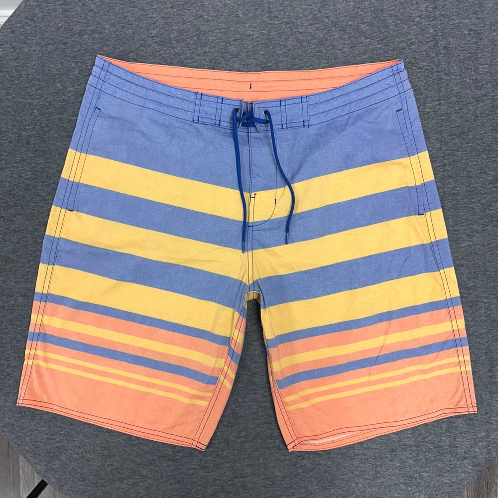 Roundtree &‎ Yorke Swim Trunks Striped Drawstring Swimwear Blue Shorts Size 34